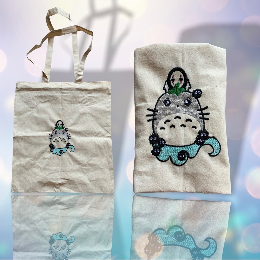 Cute kawaii style Totoro, kaonashi and susuwatari light weight 6oz tote bag